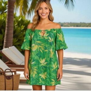 NAIF Anthropologie Tropical Print Dress On/Off Shoulders